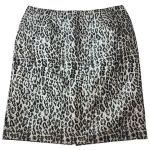 Women's Sunny Leigh Leopard Brocade Black White Silver Paisley 16 Skirt Knee